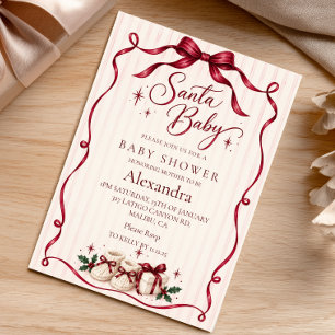 Santa Baby Shower Burgundy Bow Invitation