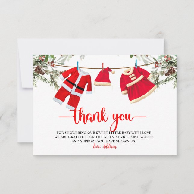 Santa Baby Shower, Christmas Baby Shower Thank You Card (Front)