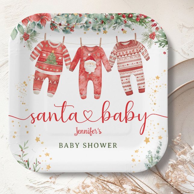 Santa Baby Shower Christmas Boy Paper Paper Plate (Creator Uploaded)