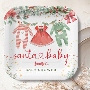 Santa Baby Shower Christmas Girl Paper Paper Plate
