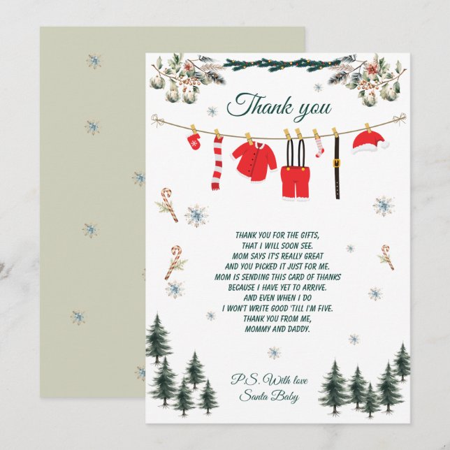 Santa Baby Shower Christmas Theme Thank You Card (Front/Back)
