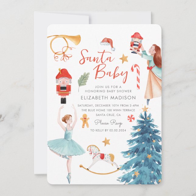 Santa Baby Shower Cute Watercolor Christmas   Invitation (Front)