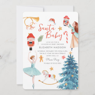 Santa Baby Shower Cute Watercolor Christmas Invitation
