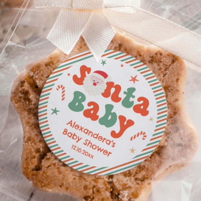 Santa Baby  Shower Favour  Classic Round Sticker (Creator Uploaded)