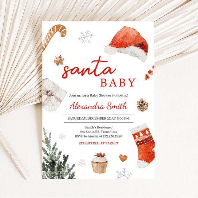 Santa Baby Shower  Invitation (Minimalist Santa Baby Shower Invitation)