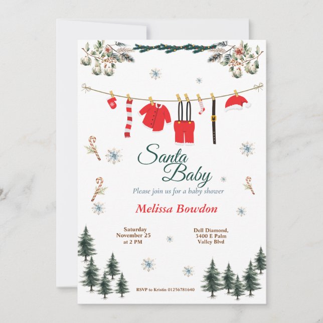 Santa Baby Shower Invitation - Christmas Theme (Front)