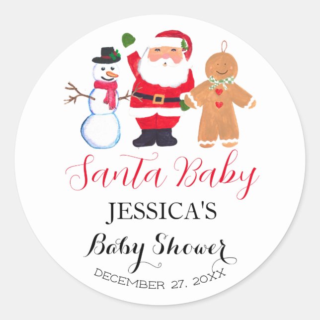 Santa Baby Shower Red Cute simple Thank you Classic Round Sticker (Front)