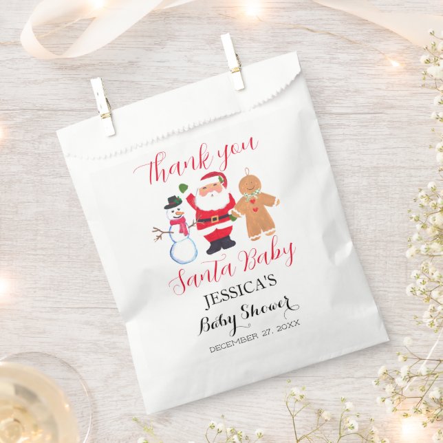 Santa Baby Shower Red Cute simple Thank you Favour Bags (Clipped)