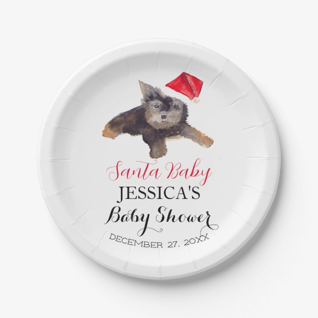Santa Baby Shower Red Cute simple Thank you Paper Plate (Front)