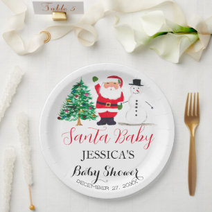 Santa Baby Shower Red Cute simple Thank you Paper Plate