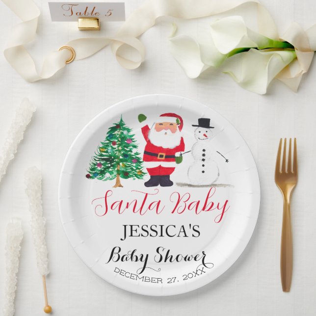 Santa Baby Shower Red Cute simple Thank you Paper Plate (Wedding)
