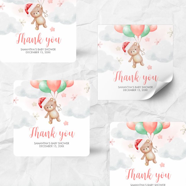 Santa Baby Shower  Square Sticker (Santa Baby Bear Baby Shower Sticker)