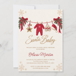 Santa Baby Snowflake Clothesline Baby Shower Invitation