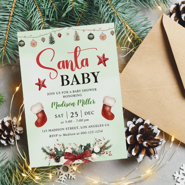 Santa Baby Stocking Christmas Winter Baby Shower Invitation (Creator Uploaded)