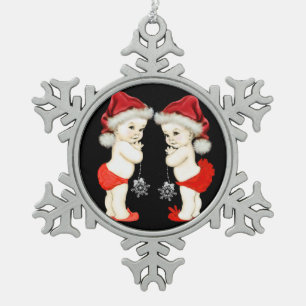 Santa Baby Twin Baby Christmas Snowflake Pewter Christmas Ornament