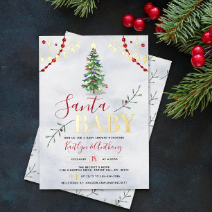 "Santa Baby" Watercolor Christmas Tree Baby Shower
