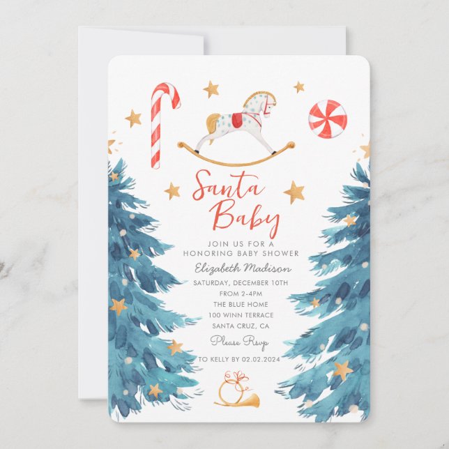 Santa Baby Watercolor Cute Baby Shower Invitation (Front)