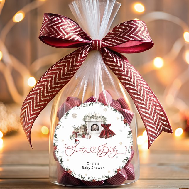 Santa Baby watercolor Girl Baby Shower Classic Round Sticker (Creator Uploaded)