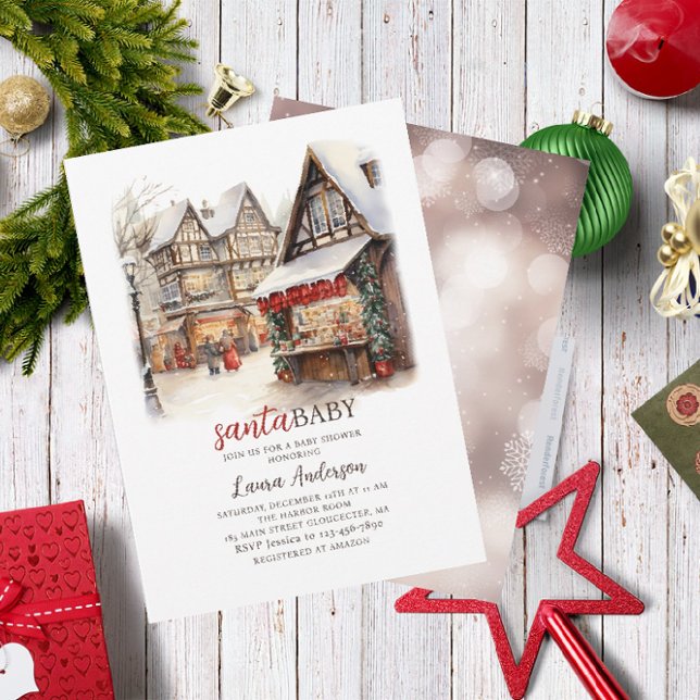 Santa Baby Watercolor Merry Christmas Baby Shower Invitation (Creator Uploaded)