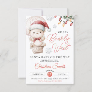 Santa Baby We Can Bearly Wait Baby Girl Shower Invitation
