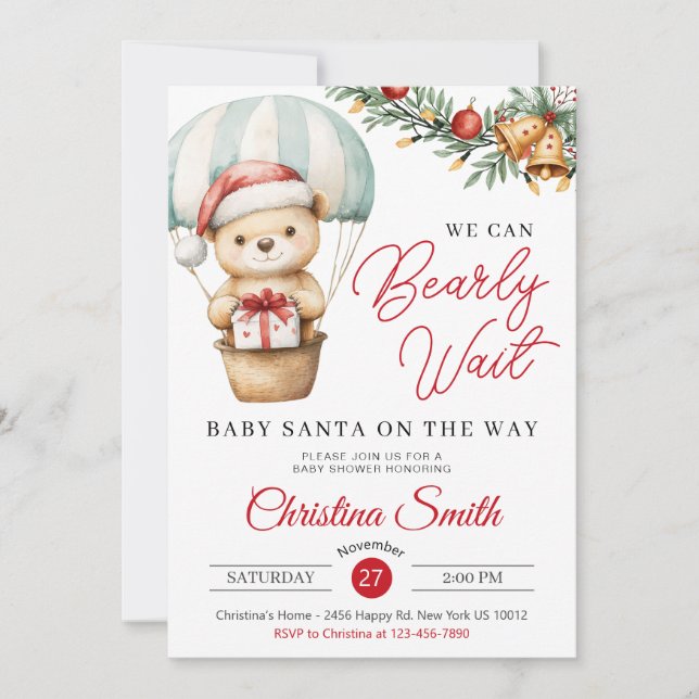 Santa Baby We Can Bearly Wait Baby Shower Invitation (Front)