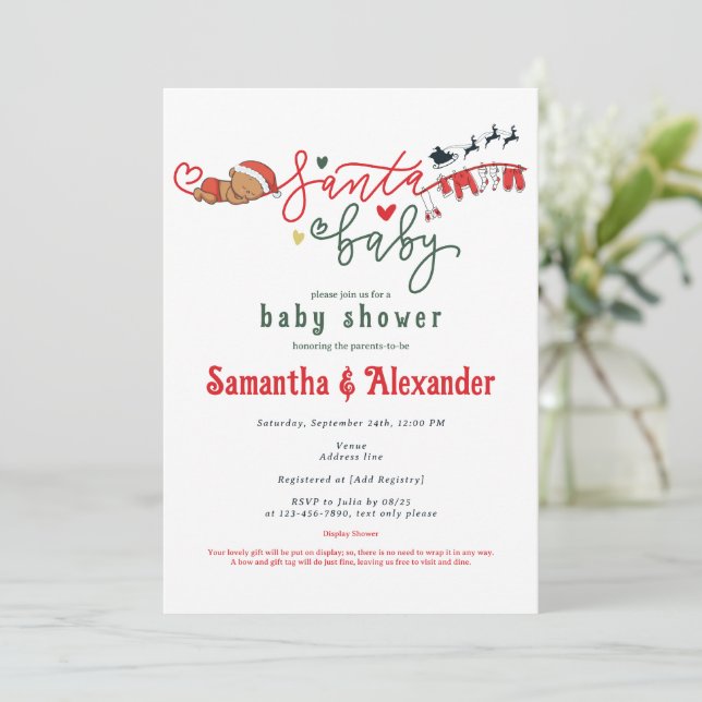 Santa Baby Winter African American Baby Shower Invitation (Standing Front)