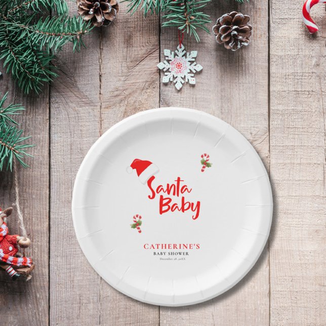 Santa Baby Winter Baby Shower Paper Plate (Creator Uploaded)