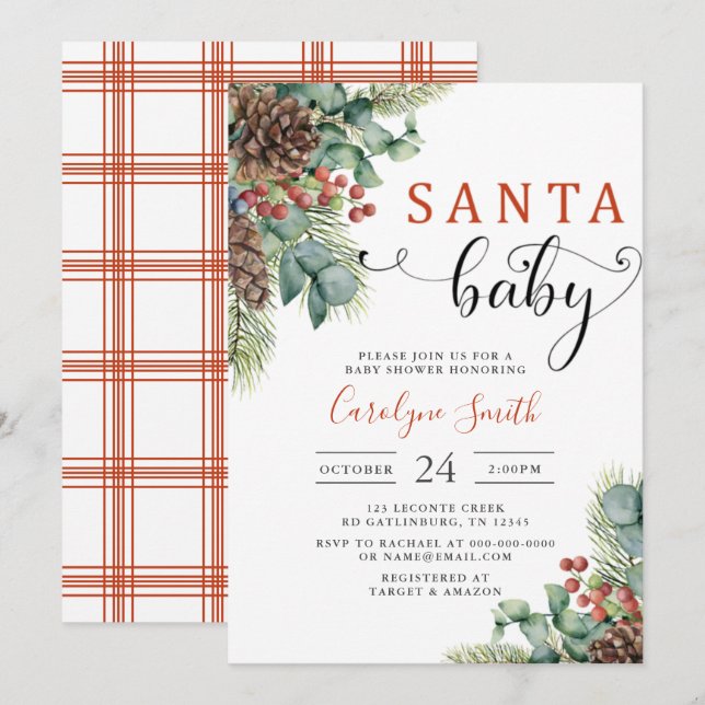 Santa Baby Winter Christmas Baby Shower Invitation (Front/Back)