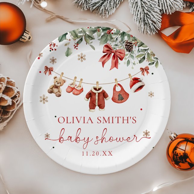 Santa Baby Winter Christmas Baby Shower Paper Plate (Creator Uploaded)