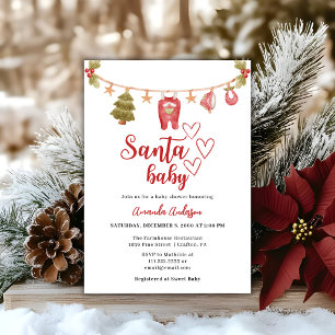 Santa Baby Winter Christmas Red Baby Shower Invitation