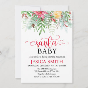 Santa Baby Winter Greenery Baby Shower Invitation