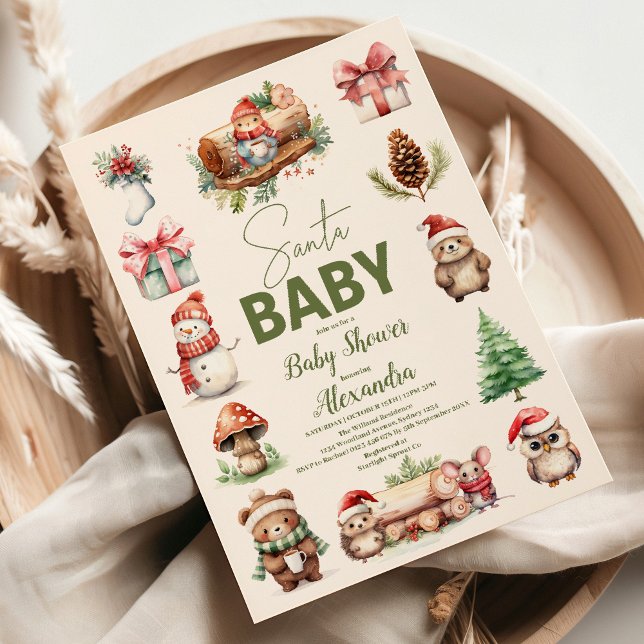 Santa Baby Woodland Winter Christmas Baby Shower Invitation (Creator Uploaded)