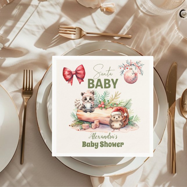 Santa Baby Woodland Winter Christmas Baby Shower Napkin (Creator Uploaded)