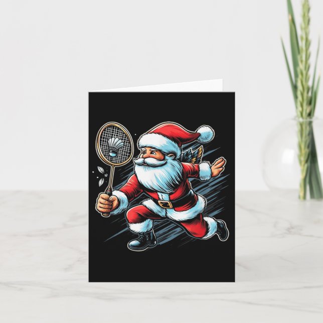 Santa Badminton Player Cool Sports Hobbies Christm Card (Front)