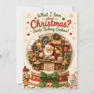 Santa Baking Cookies Snow Globe Christmas Card