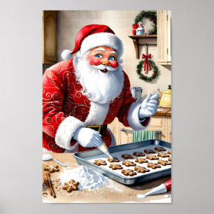 Santa Baking Gingerbread Cookies Kitchen Wall Art