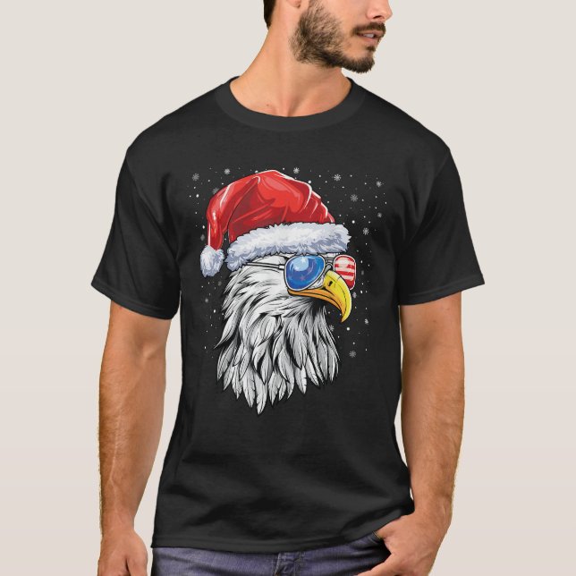 Santa Bald Eagle Men USA Flag Christmas Patriotic  T-Shirt (Front)