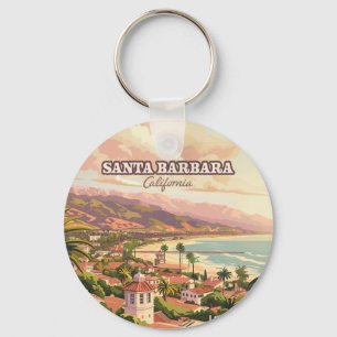 Santa Barbara Beach Central Coast California Retro Key Ring