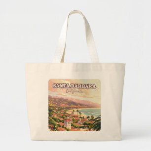 Santa Barbara Beach Central Coast California Retro Large Tote Bag