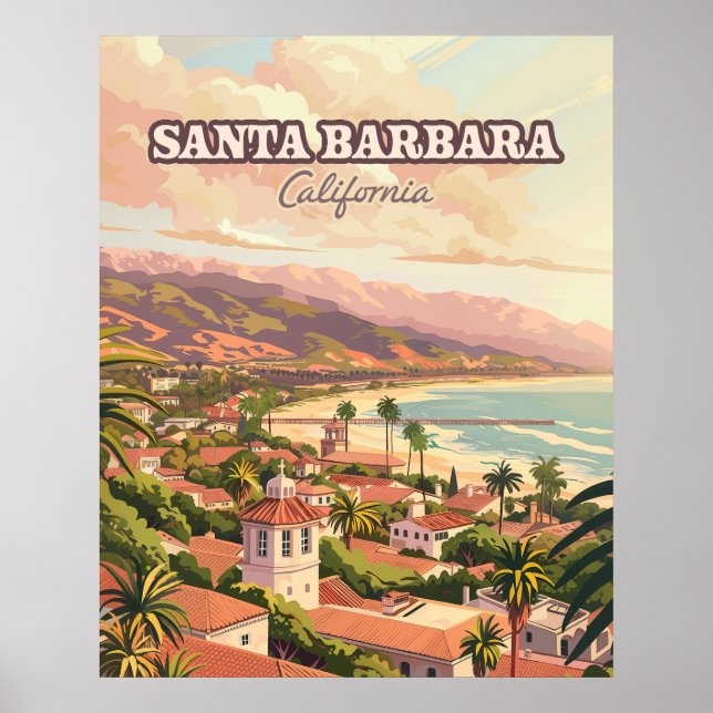 Santa Barbara Beach Central Coast California Retro Poster (Front)