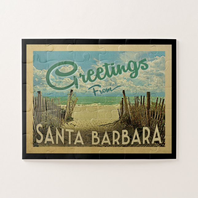 Santa Barbara Beach Vintage Travel Jigsaw Puzzle (Horizontal)