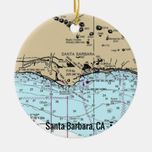 Santa Barbara CA Nautical Chart Ceramic Tree Decoration
