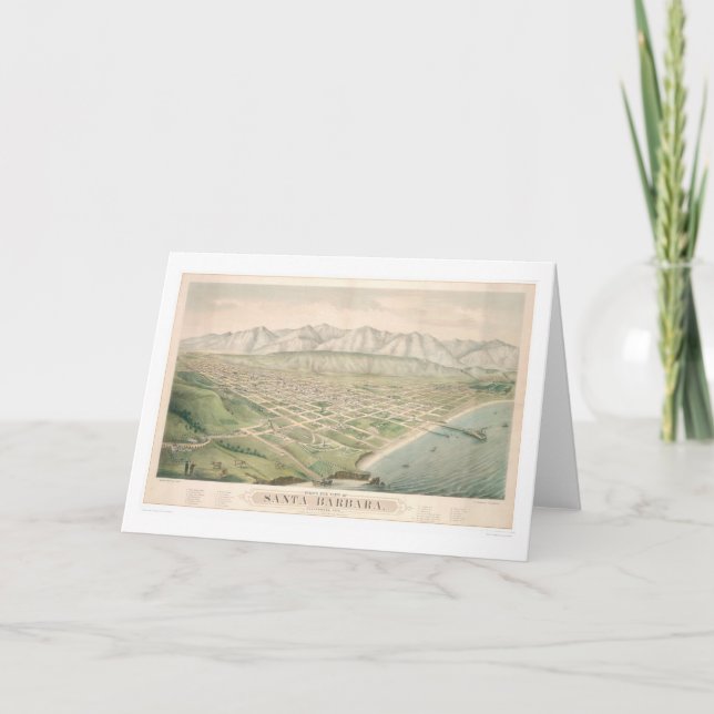Santa Barbara, CA. Panoramic Map 1877 (1581A) Card (Front)
