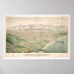 Santa Barbara, CA. Panoramic Map 1877 (1581A) Poster