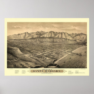 Santa Barbara, CA Panoramic Map - 1877 Poster