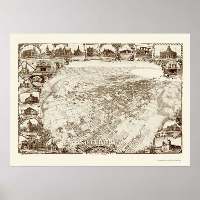 Santa Barbara, CA Panoramic Map - 1898 Poster (Front)