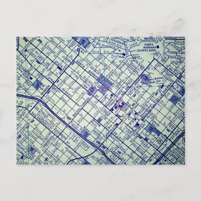 SANTA BARBARA, CA Vintage Map Postcard (Front)