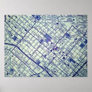 Santa Barbara, CA Vintage Map Poster