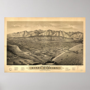 Santa Barbara California 1877 Panoramic Map Poster