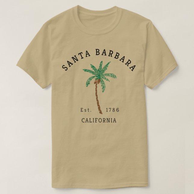 Santa Barbara California Colourful Palm Tree Retro T-Shirt (Design Front)